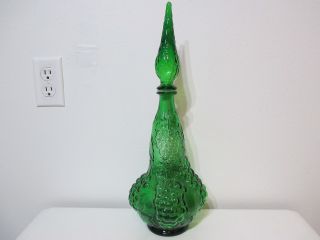 Vintage Empoli Glass Decanter Made In Italy Grapes Leaves Pattern Green 18 " T