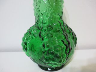 Vintage Empoli Glass Decanter Made in Italy Grapes Leaves Pattern Green 18 