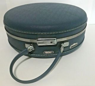 Vintage American Tourister Tiara Hat Box Train Hard Shell Round Blue Suitcase
