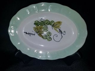 Vintage - Green - Corona Ironstone Platter - Hand Painted Grapes - Made In Japan