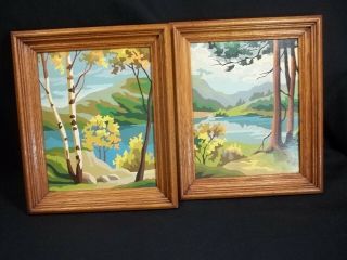 Vintage Paint By Number Finished Framed Autumn Trees Mountains 2