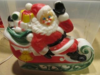 Empire Plastic Blow Mold Santa In Sleigh Plastic Vintage 12 " By 9 " Usa 1970