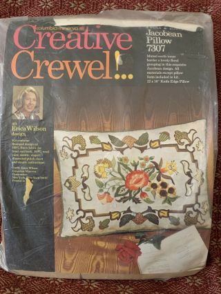 ERICA WILSON Red Floral Jacobean Pillow 7307 Crewel Embroidery Kit VTG 2