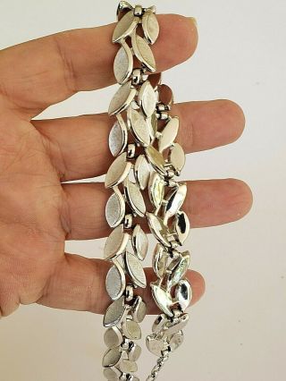Vintage Crown Trifari Silver Leaf Necklace Clip Earring Set 1950s 1960s 4