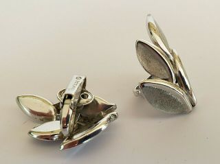 Vintage Crown Trifari Silver Leaf Necklace Clip Earring Set 1950s 1960s 6
