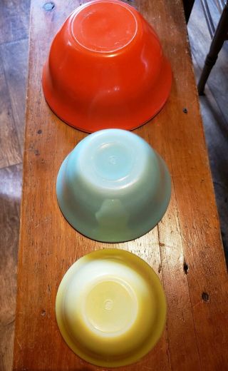 Set Of 3 Vintage Mckee Nesting Splatter Mixing Bowls Red Yellow Jadeite