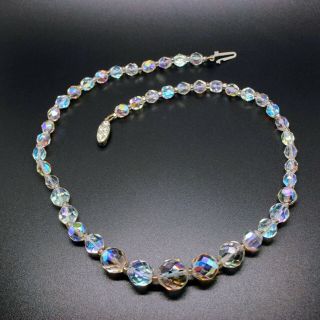Vintage Jewellery Lovely Rainbow Aurora Borealis Faceted Glass Bead Necklace