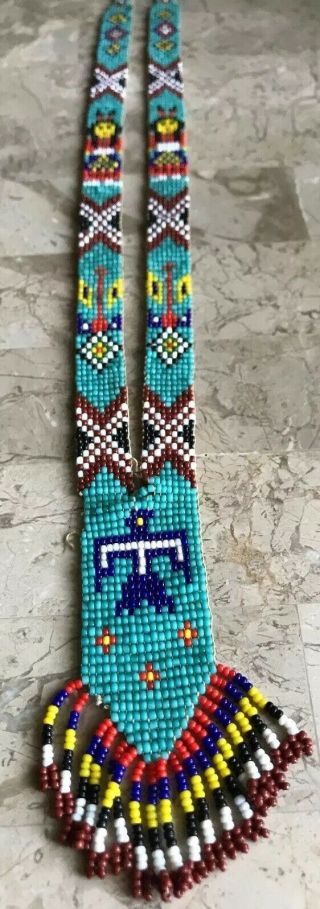Vintage Native American Thunderbird Necklace Seed Bead Souvenir Indian Sash