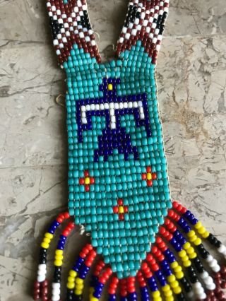 Vintage Native American Thunderbird Necklace Seed Bead Souvenir Indian Sash 7