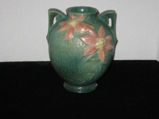 Vintage Roseville Pottery Green Clematis 107 - 8 " Vase,  1 Chip