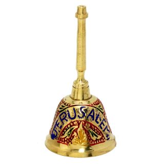 Authentic Brass Copper Jerusalem Etching School Dinner Vintage Mini Hand Bell