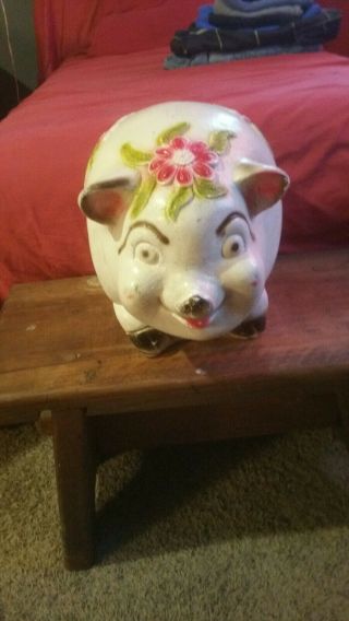 Vintage Large Carnival Chalkware Piggy Bank Made In Mexico