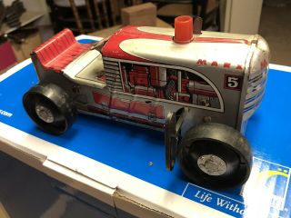 Vintage Marx Tin Red & Grey Wind - Up Tractor 5 Metal Toy Mechanism Great