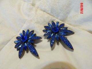 Vintage Thelma Deutsch Dark Navy Blue Navette Shooting Star Clip Earrings