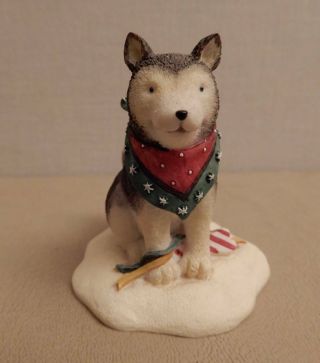 1999 Vintage Debbie Mumm American Siberian Husky Dog Figure Christmas