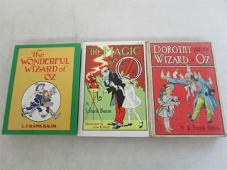 3 Antique/vintage Wizard Of Oz Books L.  Frank Baum Illustrated