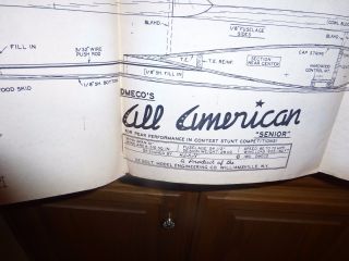 Vintage Rc Model Plane Blueprints/plans All American 