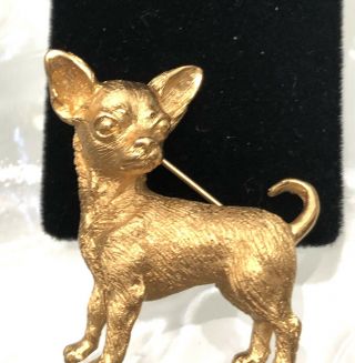 Crown Trifari Vtg Estate Hard To Find Chihuahua Dog Brooch Pin Gold Plate 2 - 1/4 "