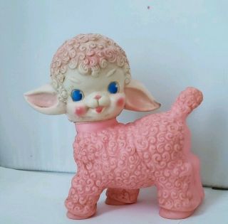 Vintage Sun Rubber Co Pink Baby Lamb 1955 Squeak Toy - Head Moves Needs Tlc