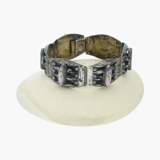 Vintage / Sterling Silver Mexico Abalone Panel Link / Bracelet 6.  75“ (22g)