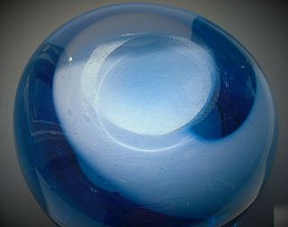 Vintage blue glass Murano bowl with a white glass stripe decoration 4