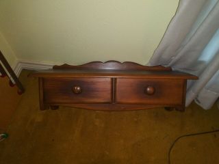 Early Vintage Solid Wood Wall Shelf 2 Drawers