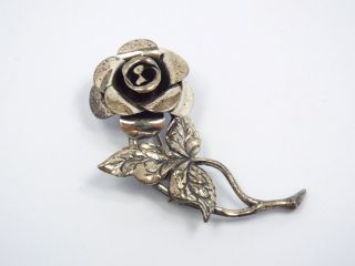 Vintage Beau Sterling Silver Rose Flower Brooch Pin 2