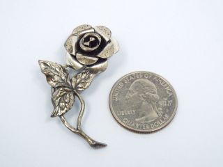 Vintage Beau Sterling Silver Rose Flower Brooch Pin 4