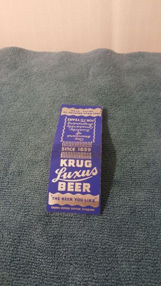 Rare Vintage Fred Krug Brewing Company Omaha,  Ne 1859 Krug Luxus Beer Matchbook