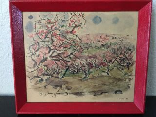 Vintage Colorful Lithograph Signed By John Marin Peach Blossoms