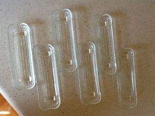 Vtg Set Of 6 Clear Glass Corn - On - The - Cob Individual Serving Dish Holders Plates