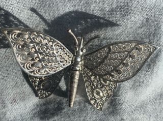 Vintage Sterling Silver Filigree Butterfly Articulated Wings Pin Brooch Germany
