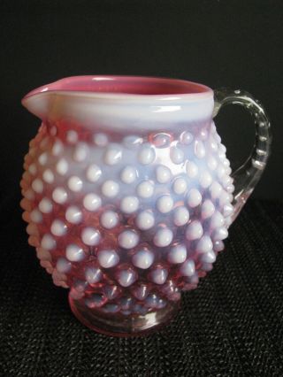 Vintage Fenton Glass Hobnail Cranberry Opalescent Jug,  Pitcher