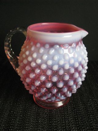 Vintage Fenton Glass Hobnail Cranberry Opalescent Jug,  Pitcher 3
