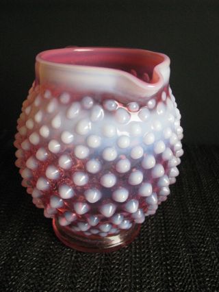 Vintage Fenton Glass Hobnail Cranberry Opalescent Jug,  Pitcher 4