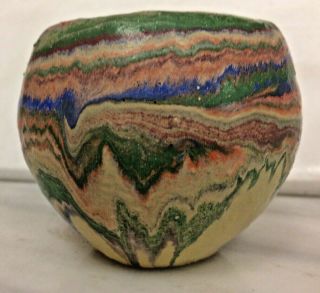 Vintage Ozark Roadside Tourist Pottery Drip/swirl Small Pot 2 1/2 " X3 1/2 "