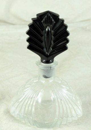 Lovely Vintage Fancy Art Deco Style 5 " Tall Perfume Bottle Black Glass Stopper