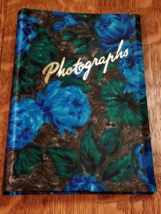 Vintage Blue Flower Power Satin Photo Album Holds 52 Pictures