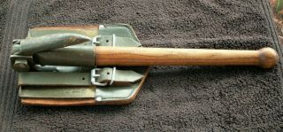 Vtg 1964 German 5120 Trenching Folding Shovel Tool & Leather Case Vg Shape