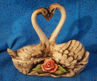 Vintage Capodimonte Love Swans Made In Italy Trinket Box/cake Topper