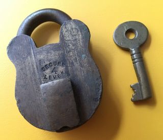 Vintage Brass Secure 4 Lever Padlock With Key.