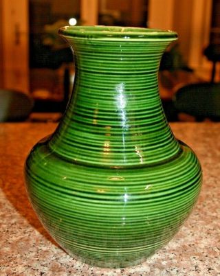 Vintage Mccoy Pottery 7.  25 " Green Artisan Line Vase 5012