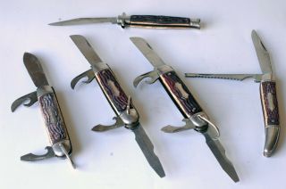 5 X Vintage Usa Colonial Prov.  Folding Combination And Multi Tool Knives