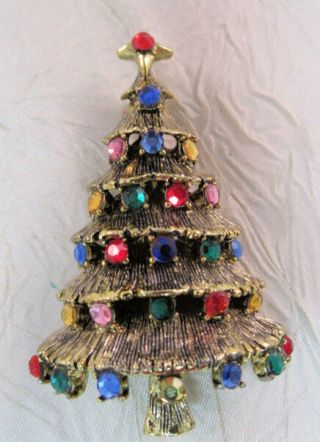 Vintage Hollycraft Rhinestone Christmas Tree Pin J8760