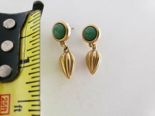 Vintage Avon Dangle Earrings Green Aventurine Look Pierced Gold Delicate Drop