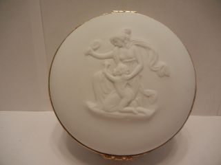 Vtg Limoges Bisque Porcelain Dresser Box Hinged Lid W Mother & Child Swan Coquet