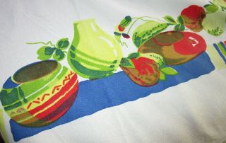 Vintage 1950s Wilendur Tablecloth Fruit & Mexican Pottery 72x64 Very Large