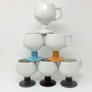 Vintage Puerto Rico Caribe Footed Coffee Mugs Cups Restaurant Ware - Set 6