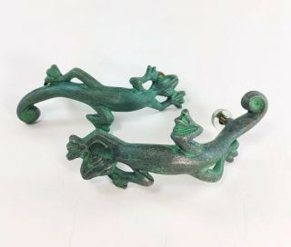 Vintage Lizard Gecko Cast Iron Knob Drawer Pull Door Cabinet Handle Set Of 2