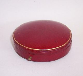Antique/vintage Round Jewellery Brooch Box Red Leather & Gilt - Collingwood